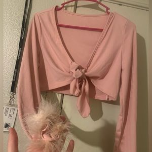Small pink tie front long sleeve fuzzy wrist